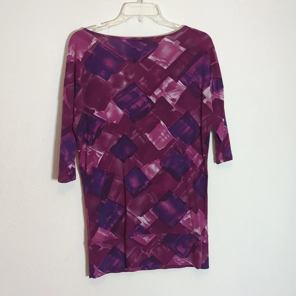 Pink Twill Womens Shirt Tunic Top Purple Blouse Geometric Squares Violet Small - Picture 8 of 8